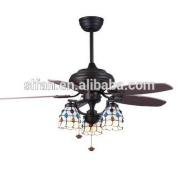 42 inch flush mount low profile electric power ceiling fan light with 5 pieces wood blades pull cord control