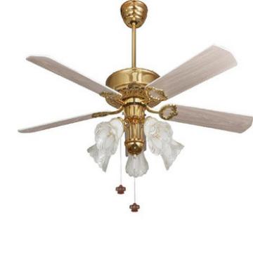 52 inch low energy design ceiling fan with light in bronze finish,5 pieces reversible wood blades by rope control