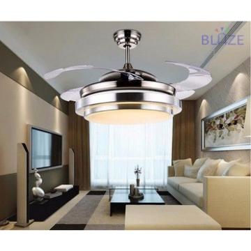 Factory supply Decorative Remote control mordern design ceiling fan with LED light and retractive blade