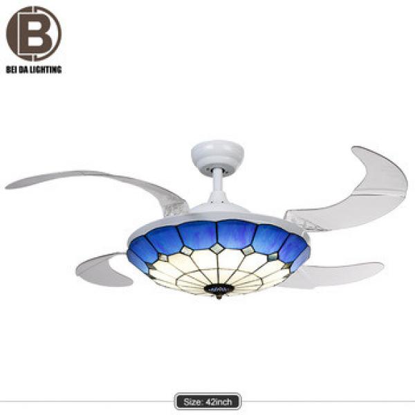 Hidden blades modern remote control decorative Crystal ac LED ceiling fan