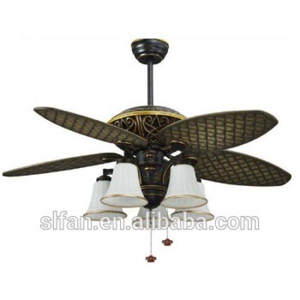 45 inch black gold middle east style ceiling fan light with 5 pieces reversible ABS blades and pull chain control