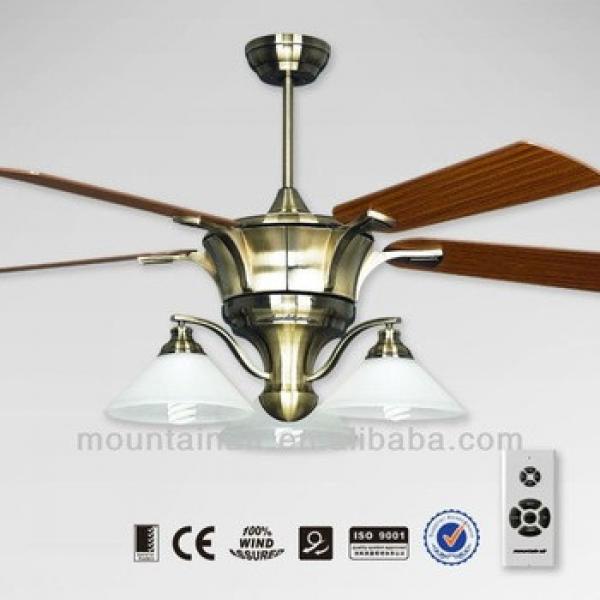 2013 New Design 56&quot; Antique Brass Ceiling Fan with 3 Lights Wooden Blade