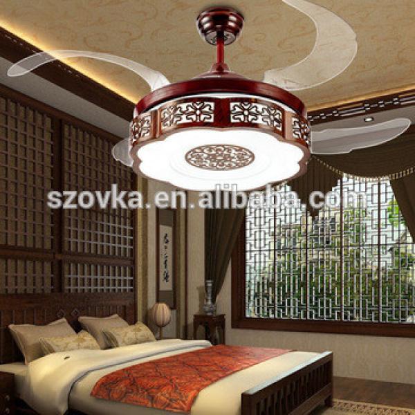 Chinese retro style living room decorative invisible elegant wooden ceiling fan lights