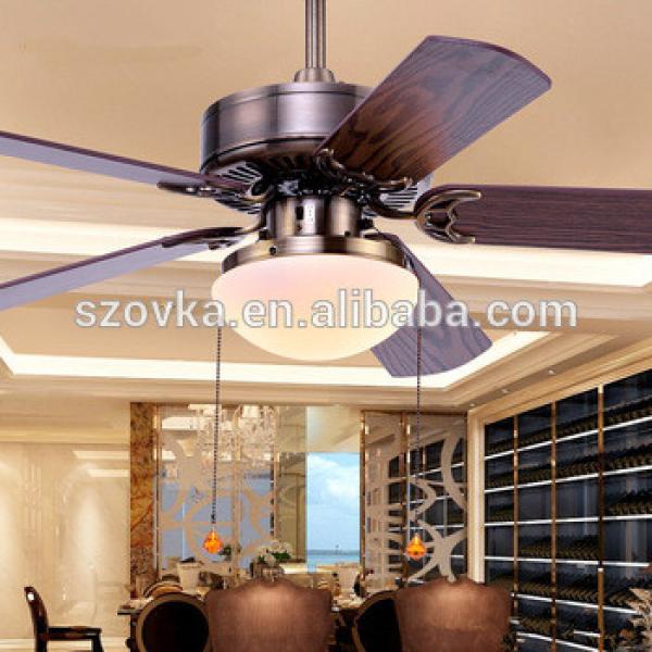 European simple retro bronze dining room remote control ceiling fan with LED lights