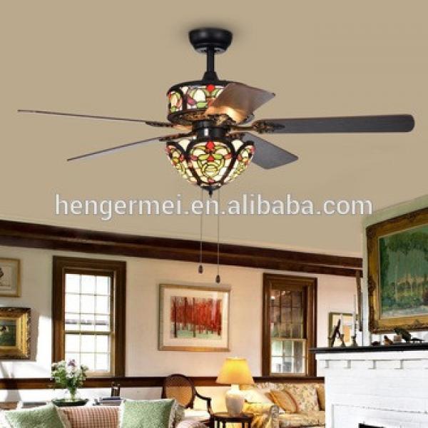 Creative Original Designer Electric Tiffany Style Matte Black Ac Ceiling Fan Chandelier Combo Light