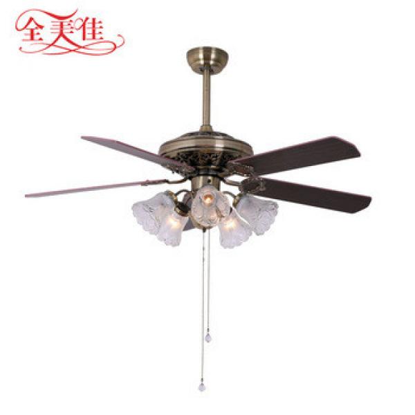 52 inch American style wood blade indoor reverse ceiling fan with light pull cord control
