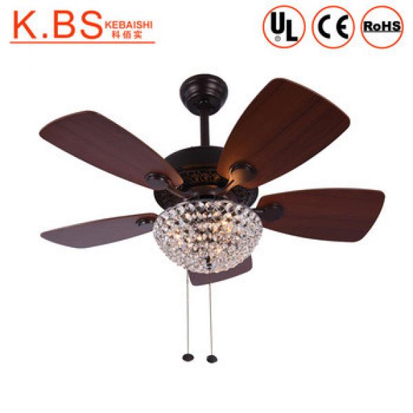 European Design Fancy Crystal Wood Blades Ceiling Fan With Light