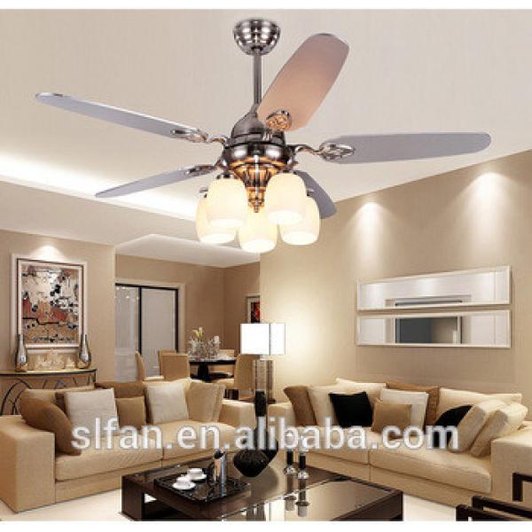 52 inch brush nickel finish ceiling fan light with 5pieces reversible wood blade remote control