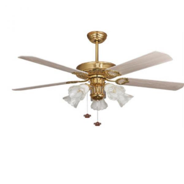52 inch rose golden ceiling fan light with 5 pieces wood blade by pull cord control