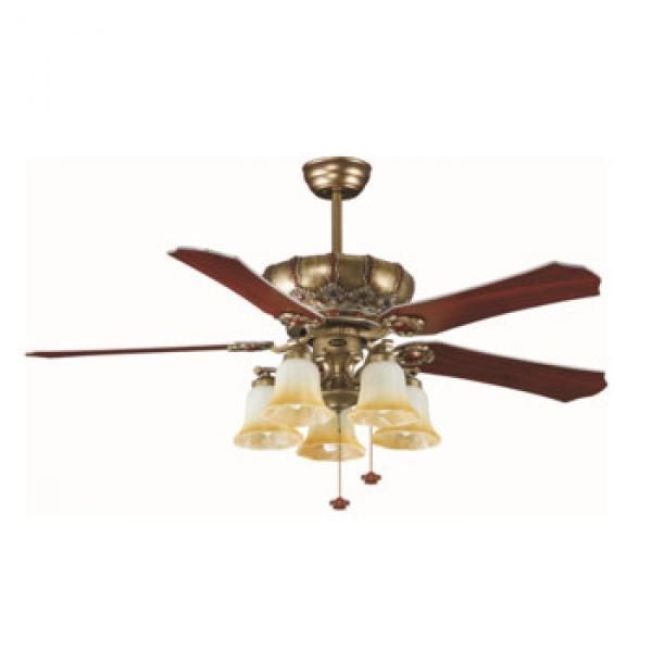 52 inch flush mount european style wood blade ceiling fan with lights and pull chain control