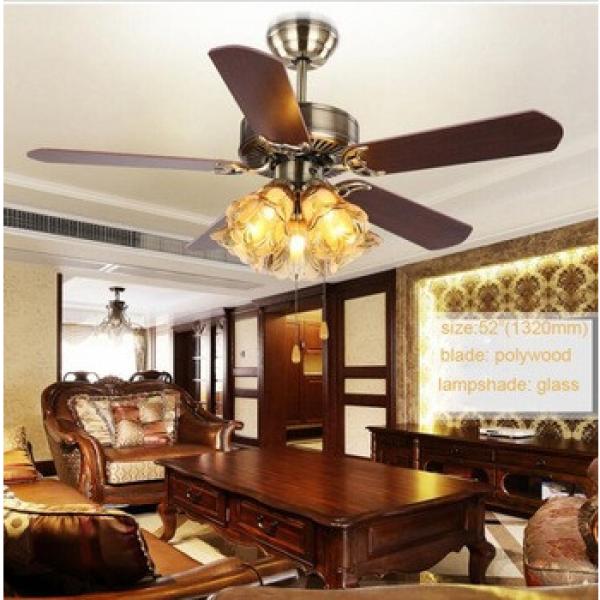 52 inch fashion design energy saving wood ceiling fan with light pull cord control