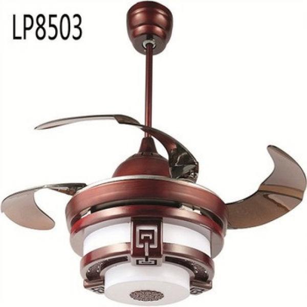 Classical allusion DC ceiling light with retractable fan ,42inch remote controlled ceiling fan with lamp Widely Voltage 110-240V