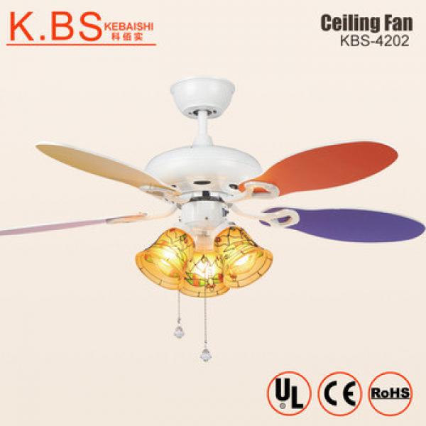 Colorful Decorative Bedroom Fancy Glass Lampshade Ceiling Fan With LED Light