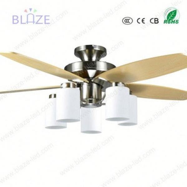 wooden blade frosted Glass ceiling fan light led with E27 led light