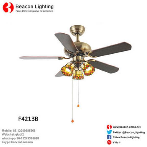 High quality 42&quot; wood Tiffany ceiling fans lamp with Glass shade fan lighting for bar with CE UL Wholesale Factory price
