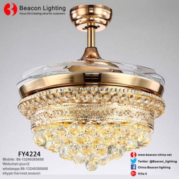 Wholesale Classic style 42&quot; Quiet Invisible Ceiling Fans with Led Light Gold Crystal Fixture for Home