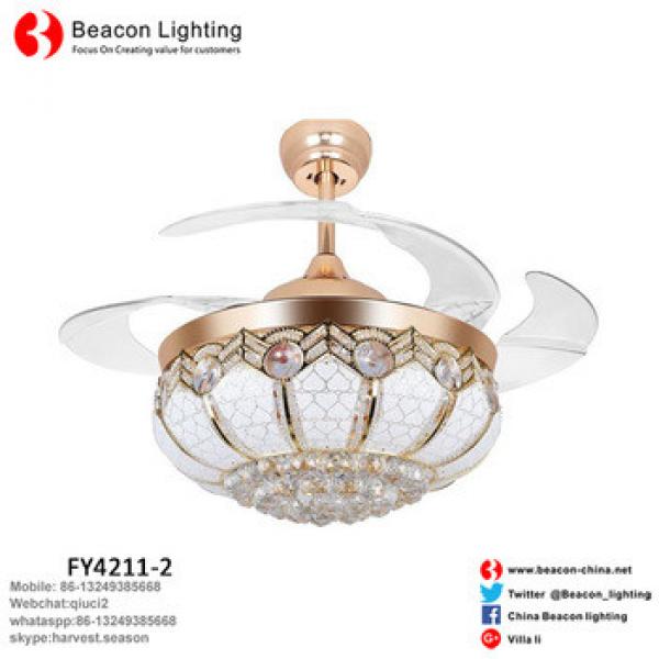 Factory Price Hot sell Classic style 42&quot; Quiet Invisible Ceiling Fans with Led Light Crystal Glass Shade crystal for Bedroom